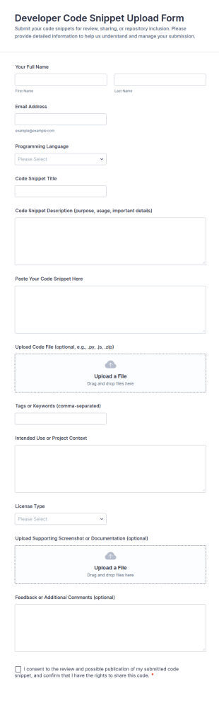 Developer Code Snippet Upload Form Template