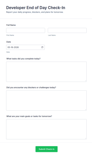 Developer End Of Day Check In Form Template