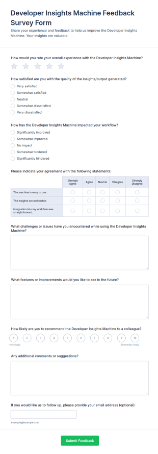 Developer Insights Machine Feedback Survey Form Template