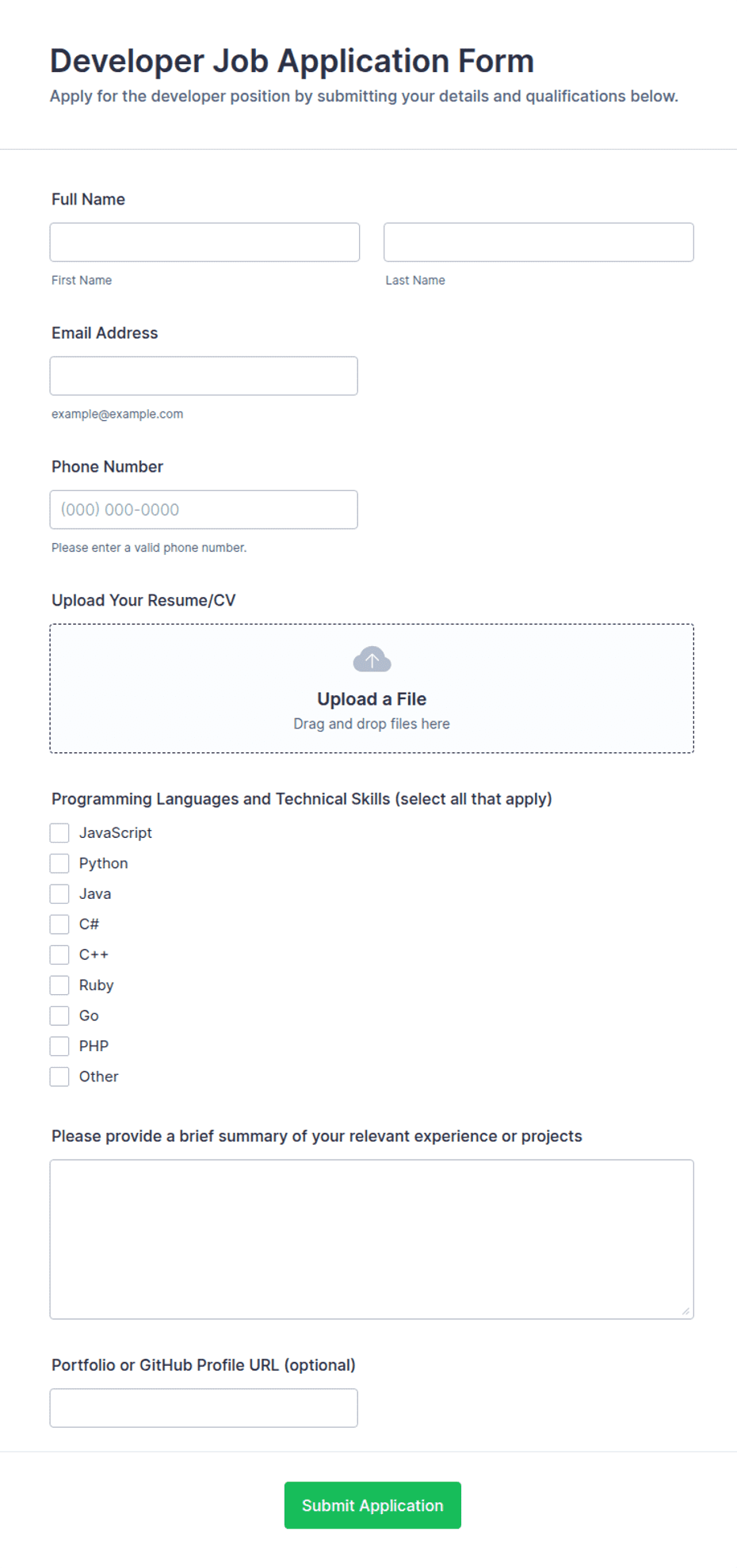 Developer Job Application Form Template | Jotform