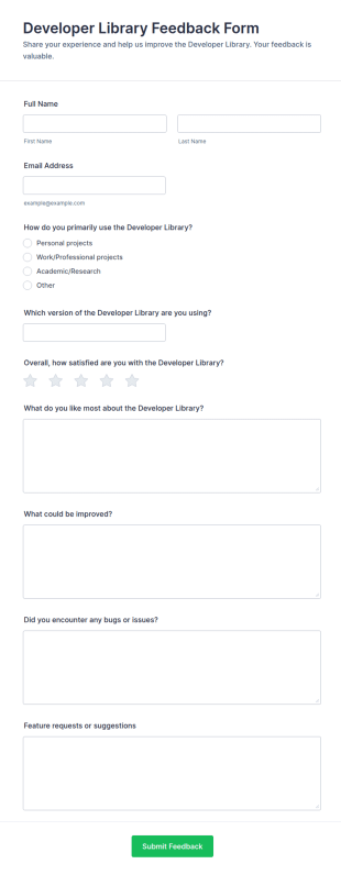 Developer Library Feedback Form Template