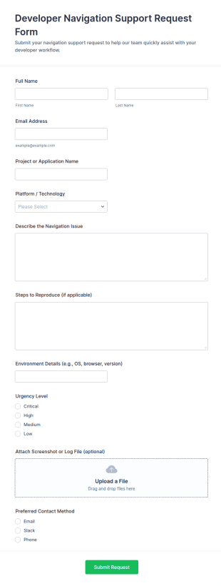 Developer Navigation Support Request Form Template