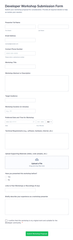 Developer Workshop Submission Form Template