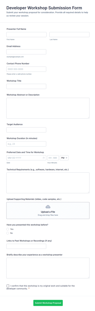 Developer Workshop Submission Form Template