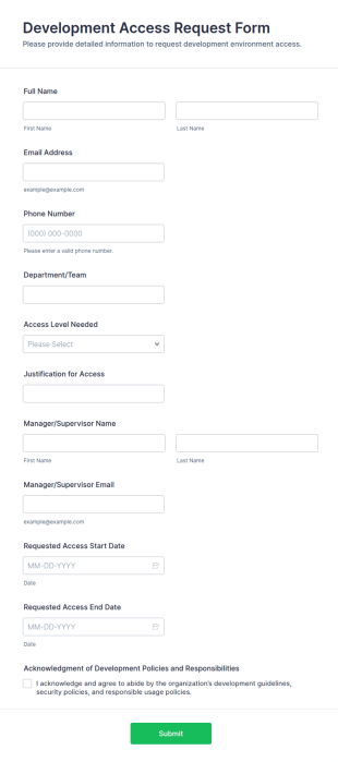 Development Access Request Form Template