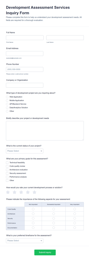 Development Assessment Services Inquiry Form Template