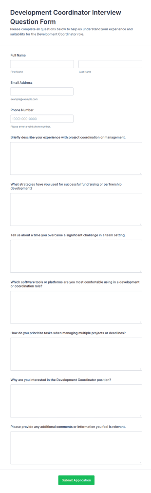 Development Coordinator Interview Question Form Template