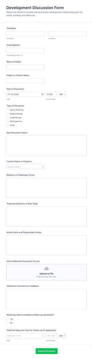 Development Discussion Form Form Template
