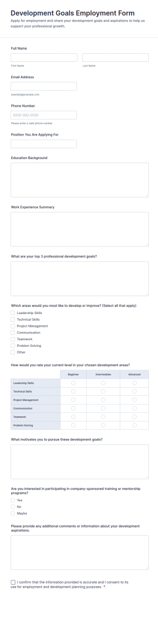 Development Goals Employment Form Template