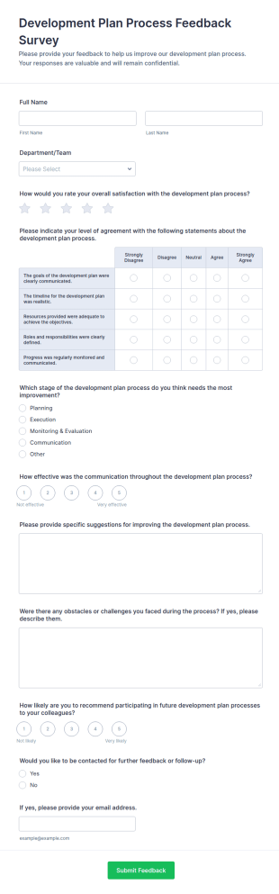 Development Plan Process Feedback Survey Form Template