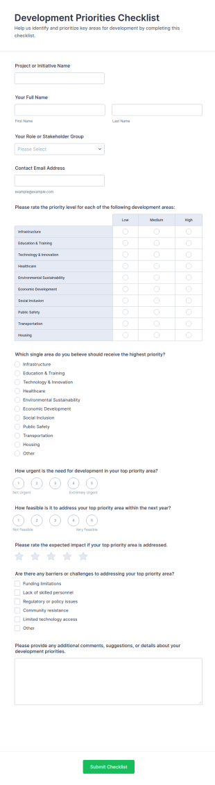 Development Priorities Checklist Form Template