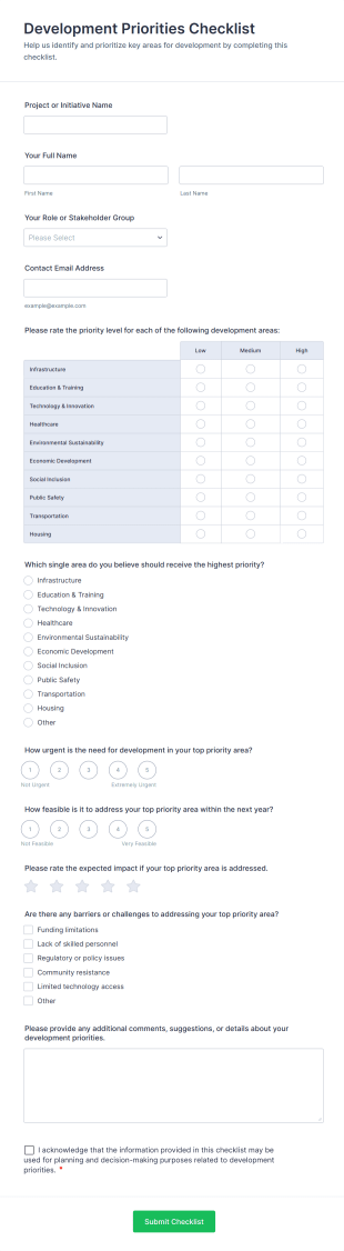 Development Priorities Checklist Form Template