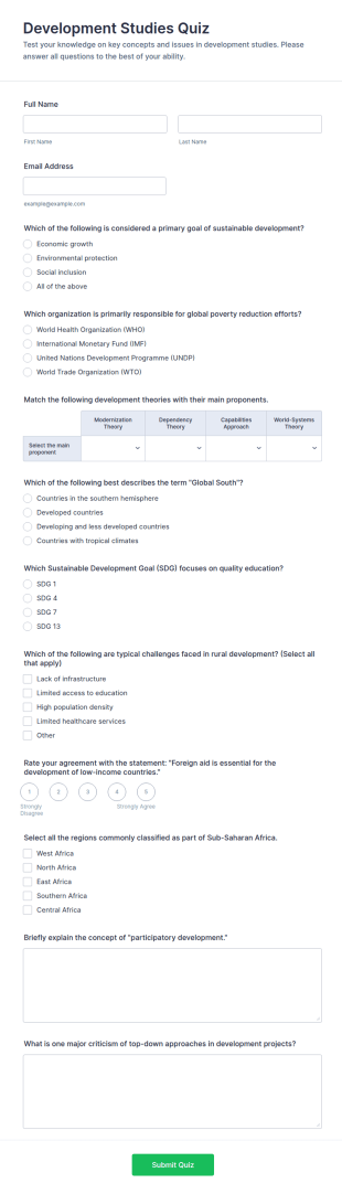 Development Studies Quiz Form Template
