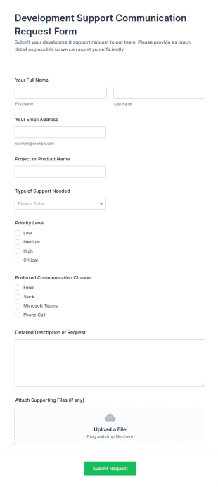 Development Support Communication Request Form Template