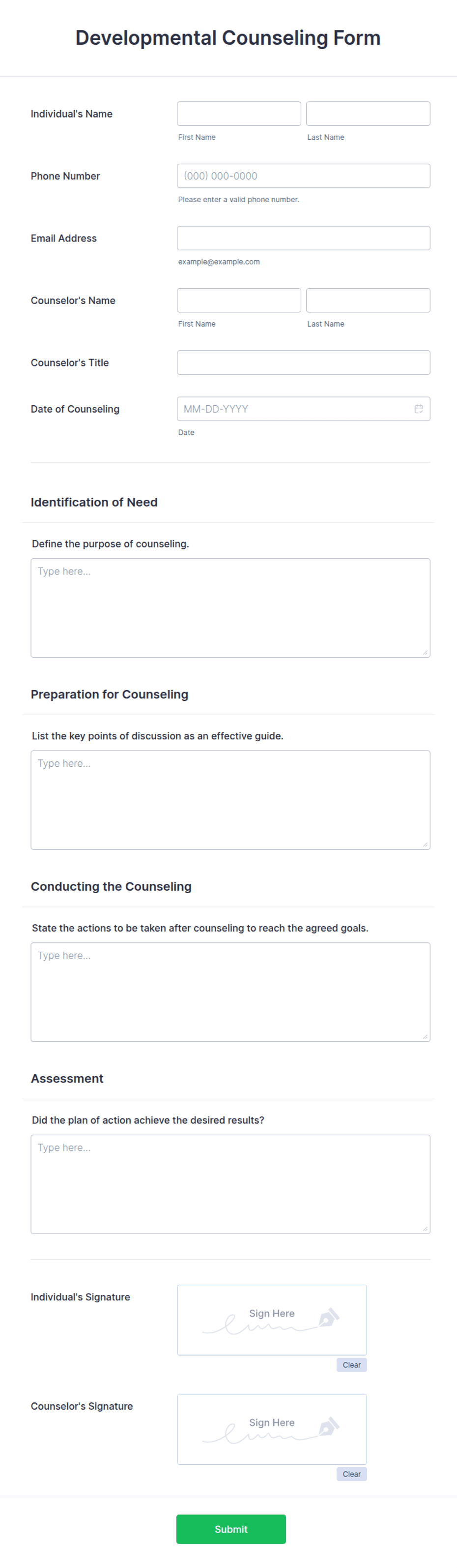 Developmental Counselling Form.pdf Developmental Counseling Form Template | Jotform