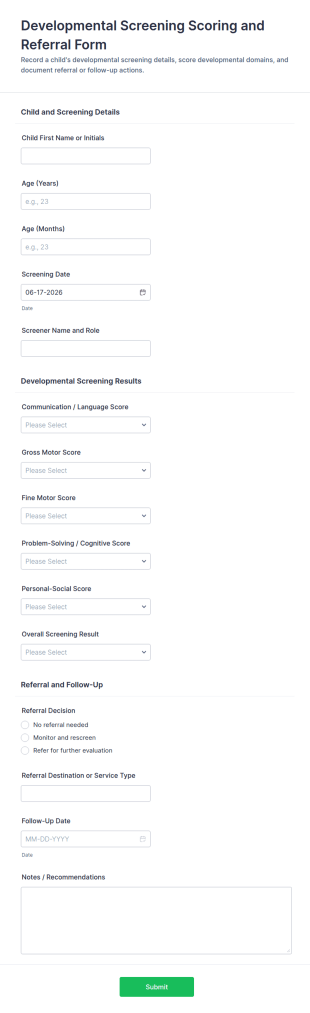 Developmental Screening Scoring And Referral Form Template