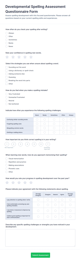 Developmental Spelling Assessment Questionnaire Form Template