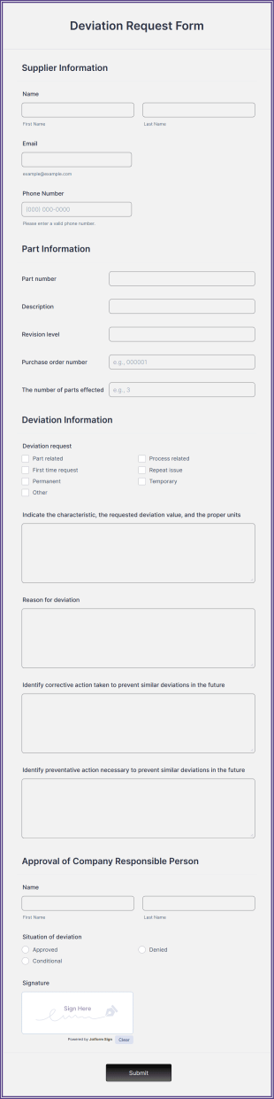 Deviation Request Form Template