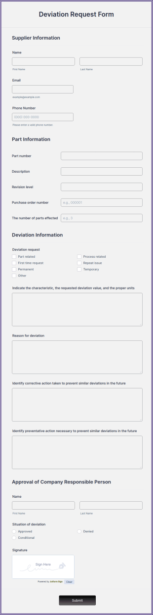 Deviation Request Form Template