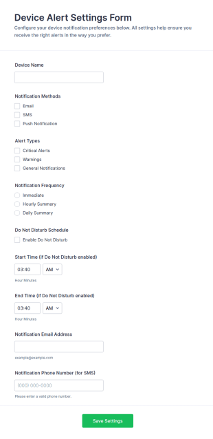 Device Alert Settings Form Template