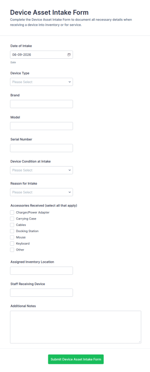 Device Asset Intake Form Template