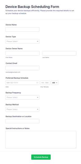 Device Backup Scheduling Form Template