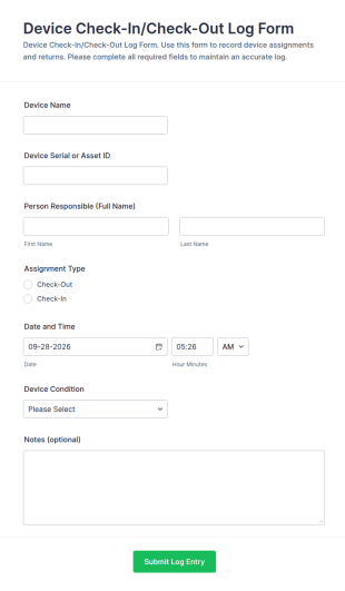 Device Check In/Check Out Log Form Template