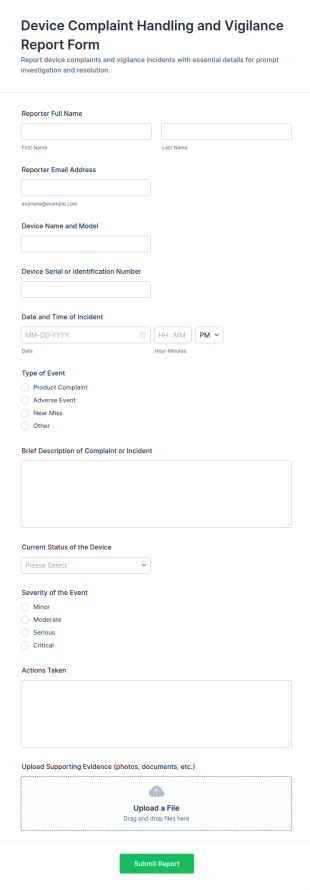 Device Complaint And Vigilance Report Form Template