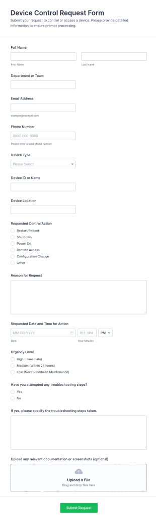 Device Control Request Form Template