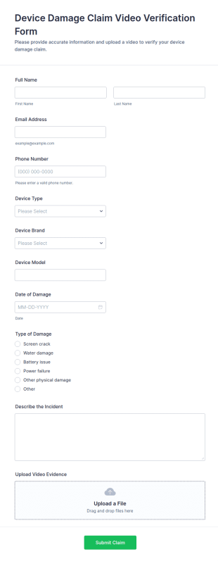 Device Damage Claim Video Verification Form Template