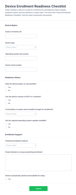 Device Enrollment Readiness Checklist Form Template