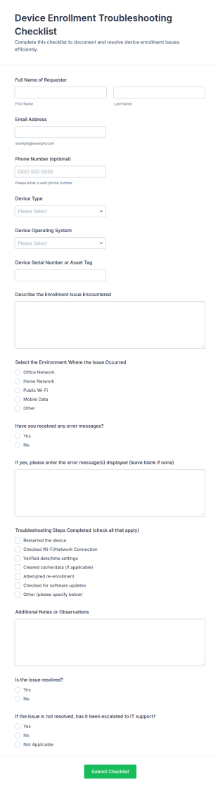 Device Enrollment Troubleshooting Checklist Form Template