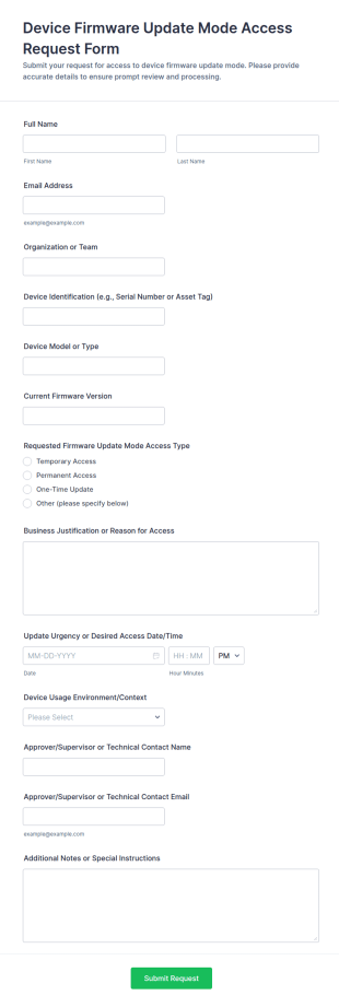 Device Firmware Update Mode Access Request Form Template