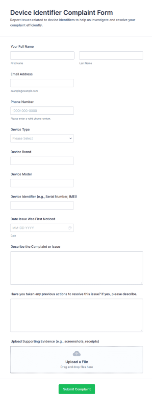 Device Identifier Complaint Form Template