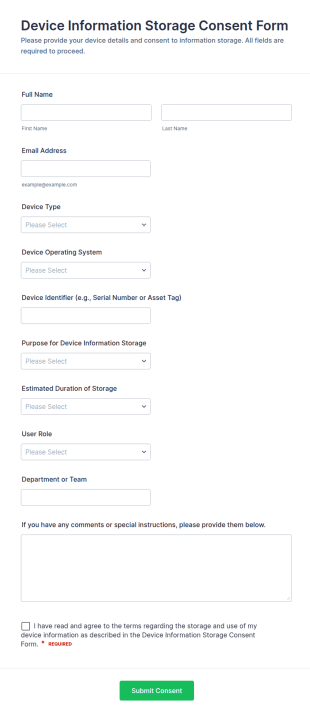 Device Information Storage Consent Form Template