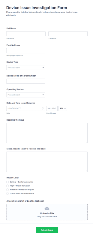 Device Issue Investigation Form Template