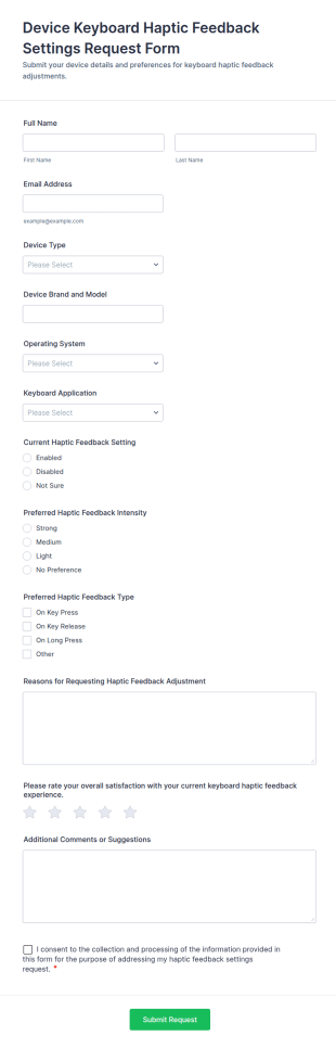 Device Keyboard Haptic Feedback Settings Request Form Template