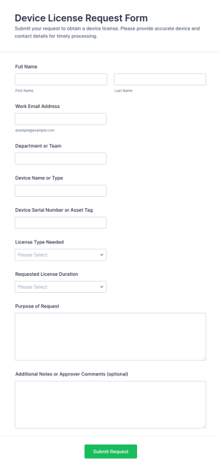 Device License Request Form Template