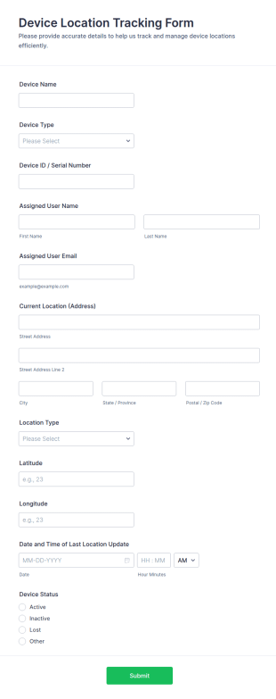 Device Location Tracking Form Template