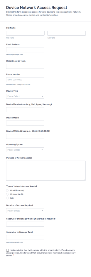 Device Network Access Request Form Template