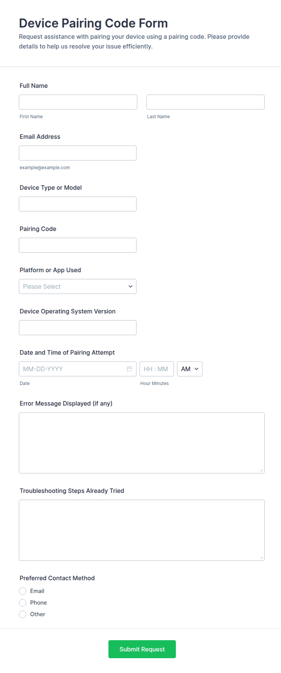 Device Pairing Code Form Template | Jotform