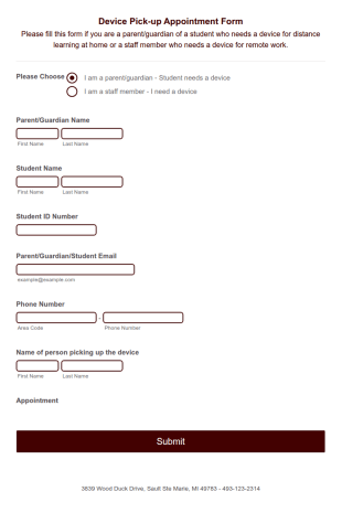 Device Pick Up Appointment Form Template