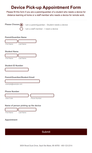 Device Pick Up Appointment Form Template