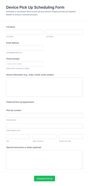 Device Pick Up Scheduling Form Template