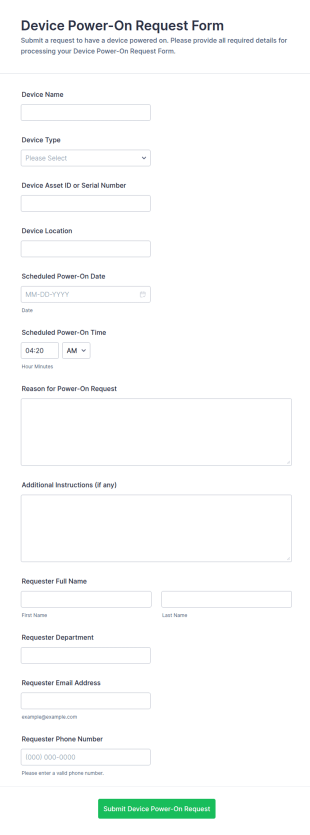 Device Power On Request Form Template