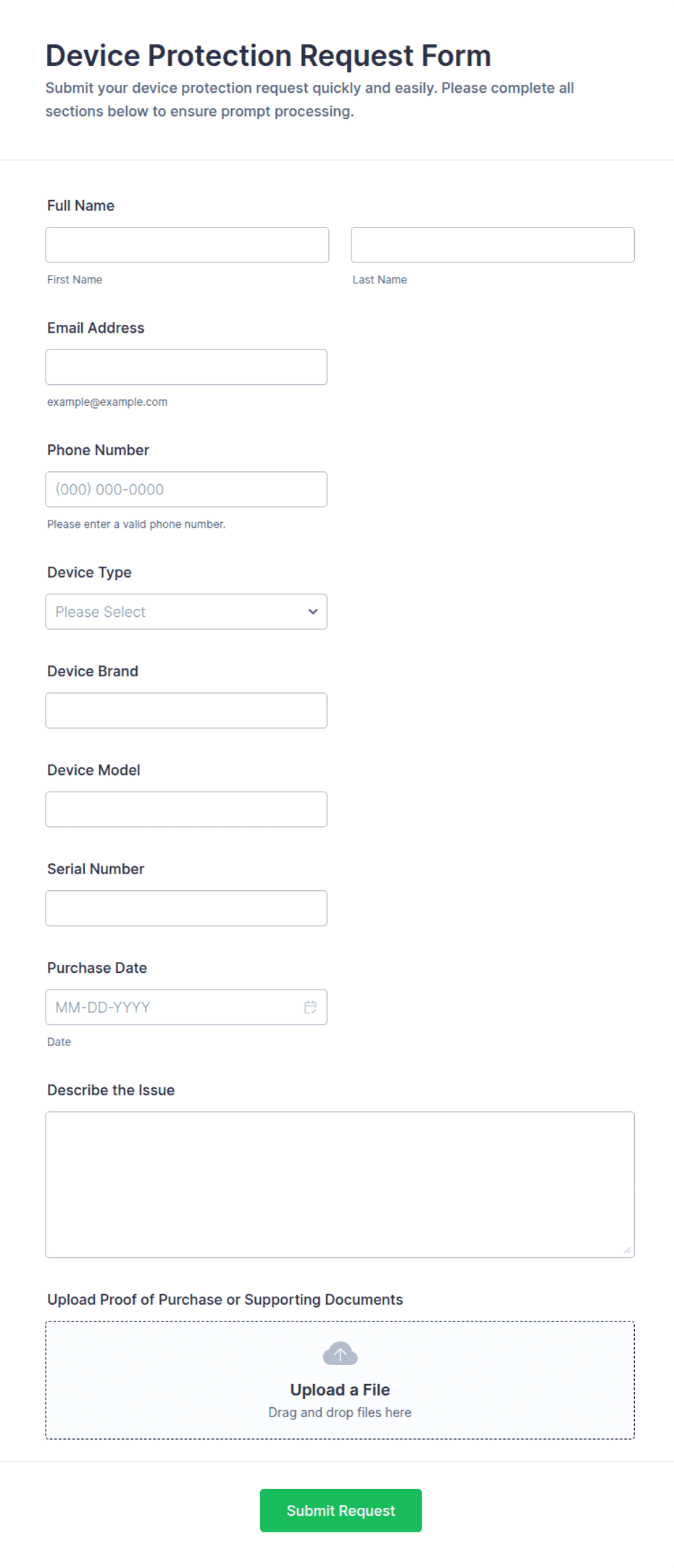 Device Protection Request Form Template | Jotform