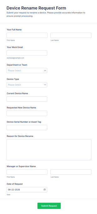 Device Rename Request Form Template