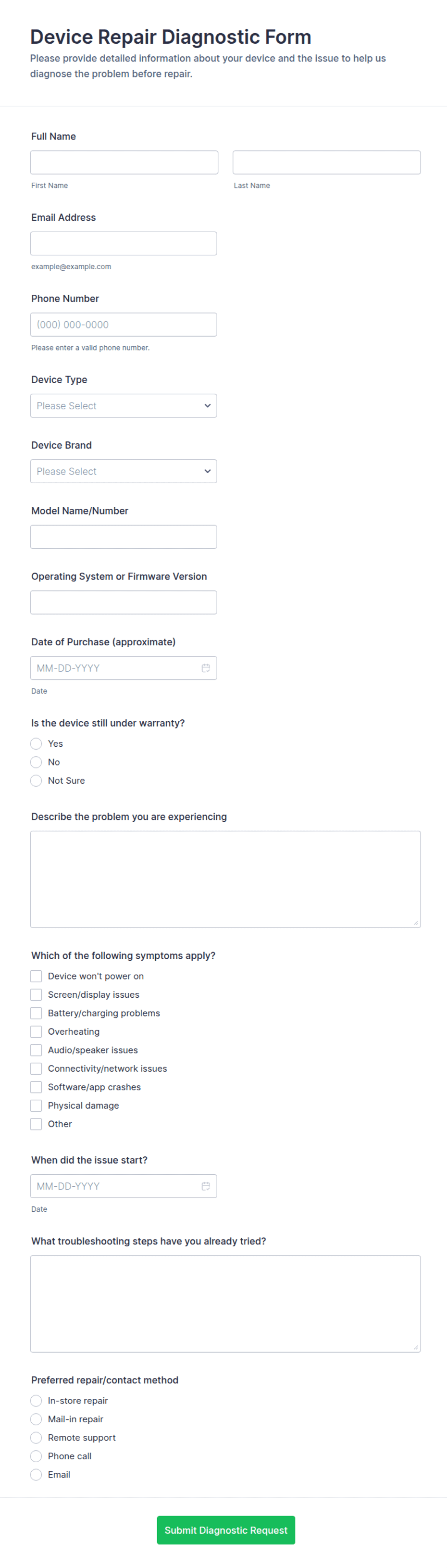 Device Repair Diagnostic Form Template | Jotform
