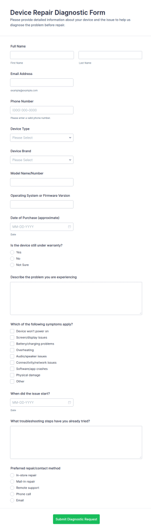 Device Repair Diagnostic Form Template