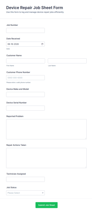 Device Repair Job Sheet Form Template